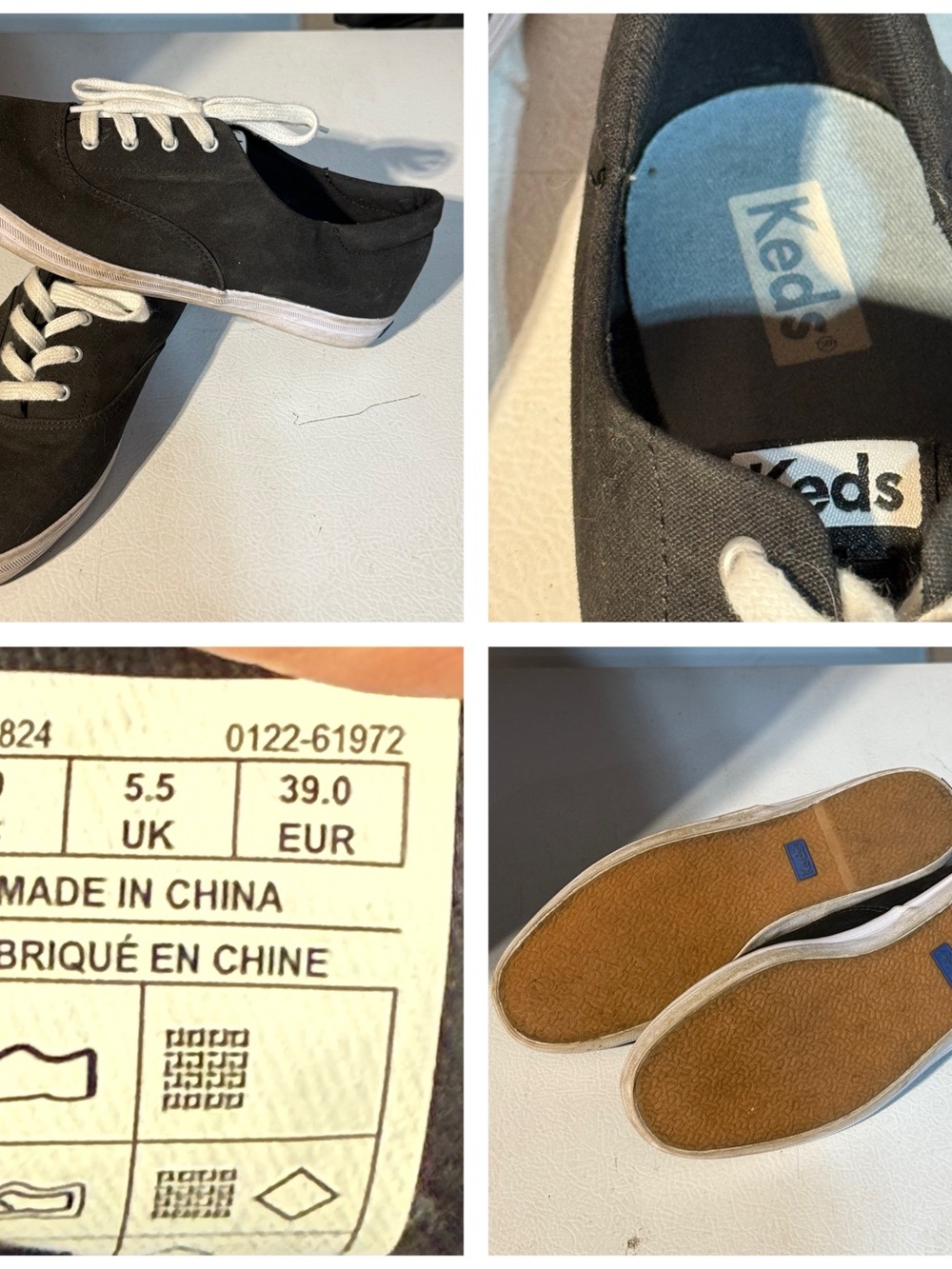 Keds Black Canvas Low-Top Sneakers with White Laces sz 8